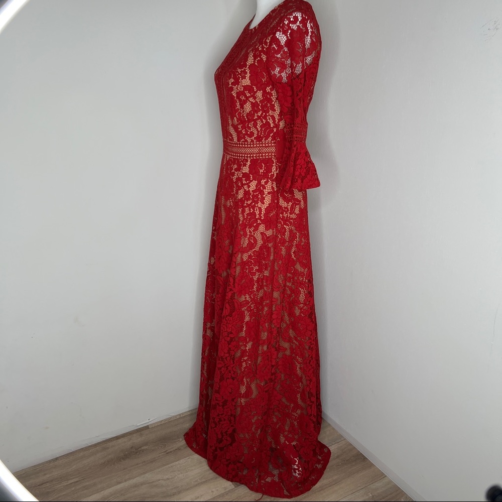 MISSMAY Full Lace Contrast Bell Sleeve Formal Long Dress Red Size S NWT - Picture 10 of 15